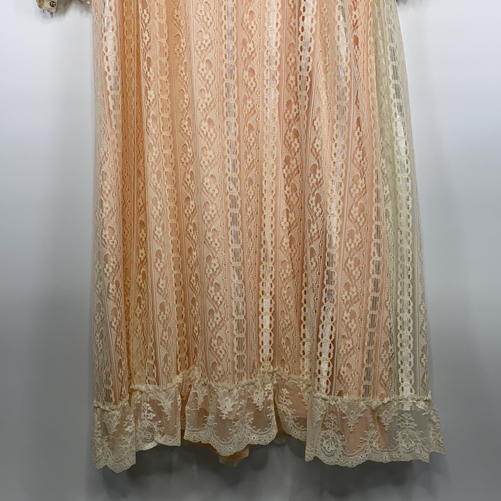 Vintage Alfred Angelo 60's Pink White Lace Long Sleeve High Neck Pioneer Dress - Picture 4 of 16